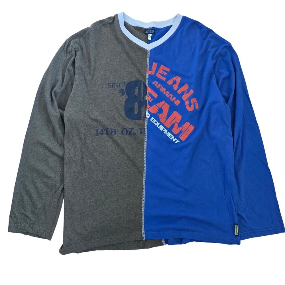 Vintage Y2K 00s Armani Jeans Split V-neck Long Sleeve T-shirt Mens XL Italy